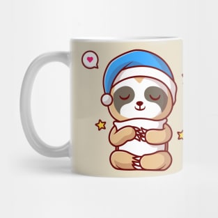 Cute Sloth Sleeping With Pillow And Star Cartoon Mug